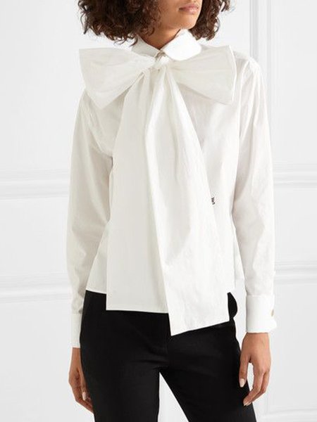 

Cute Loosen Shirt Collar Plain Top, White, Blouses and Shirts