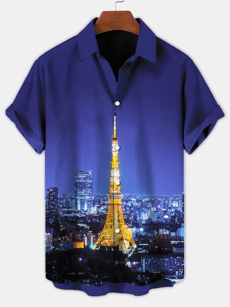 

Shirt Collar Short Sleeve Shirts & Tops, Blue, Men's Floral shirt