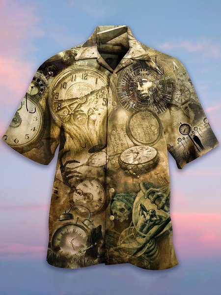 

Shirt Collar Geometric Vintage Shirts & Tops, As picture, Men's Floral shirt