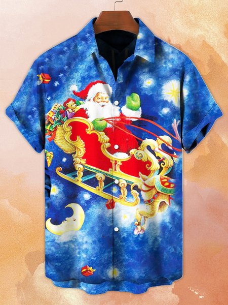 

Shirt Collar Short Sleeve Party Shirts & Tops, Blue, Men's Floral shirt