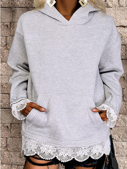 Hooded Plain Casual Sweatshirt, Light gray, Hoodies & Sweatshirts