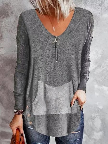 

Plain V Neck Cotton Blends Sweatshirt, Gray, Hoodies & Sweatshirts