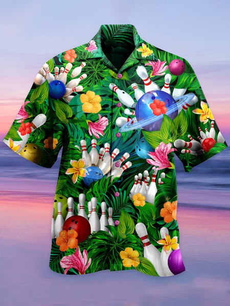 

Short Sleeve Shirt Collar Shirts & Tops, Green, Men's Floral shirt