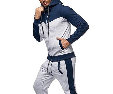 

Men's Stitching Contrast Color Hooded Cardigan Sports Knit Jacket, Navyblue, Jacket