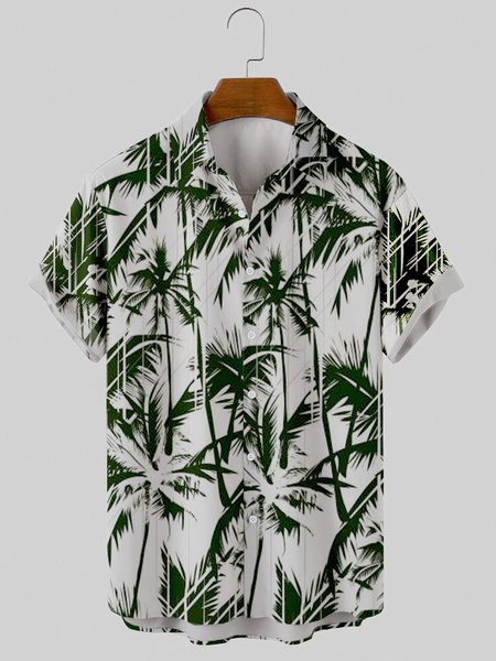 

Vintage Coconut Tree Short Sleeve Shirts & Tops, As picture, Men's Floral shirt