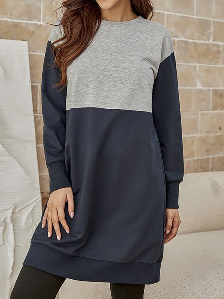 

Color Block Casual Round Neck Long Sleeve Long Tunic Tops, Blue, Sweatshirts & Hoodies