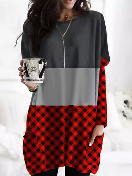 

Color Block Round Neck Long Sleeves Casual Blouses & Tops, Multicolor, Tunics