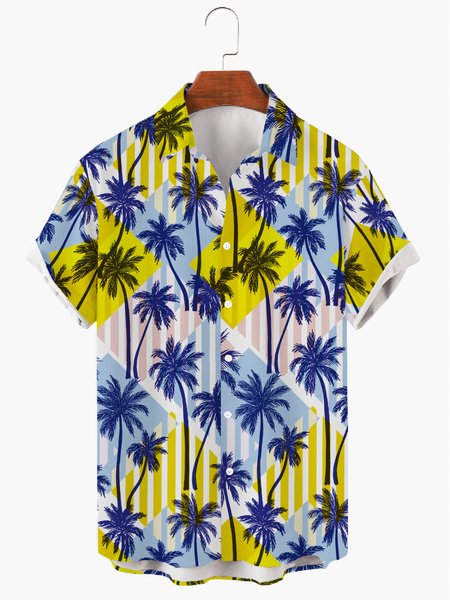 

Shirt Collar Casual Coconut Tree Shirts & Tops, As picture, Men's Floral shirt