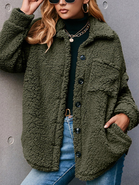 

Simple Plain Outerwear, Army green, Coats