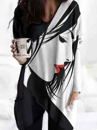 

Cotone Scollo a V Abito, Nero-bianco, Mini Dresses