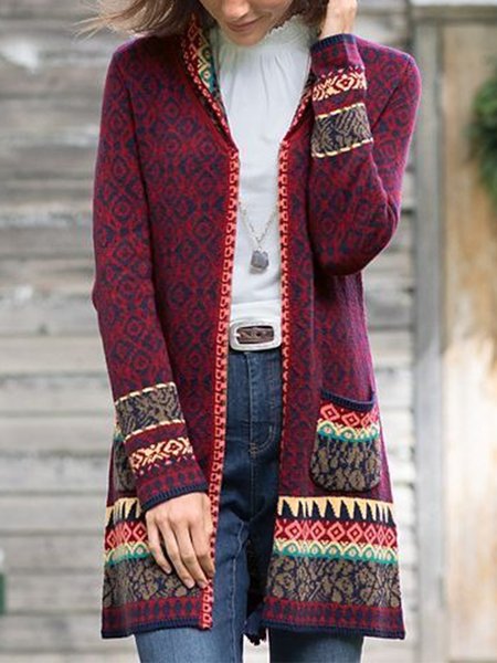 

Casual Tribal Long Sleeve Loosen Outerwear, As picture, Outerwear