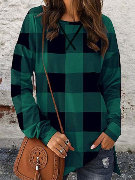 

Checked/Plaid Basics Loosen Tops, Green, Hoodies & Sweatshirts