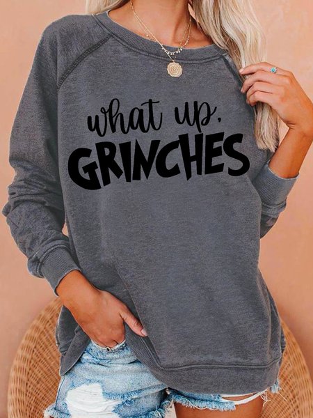 

What up Grinches Casual Loosen Sweatshirt, Light gray, Hoodies&Sweatshirts