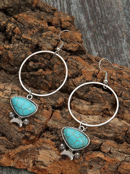 

Vintage Turquoise Alloy Round Earrings, As picture, Earrings