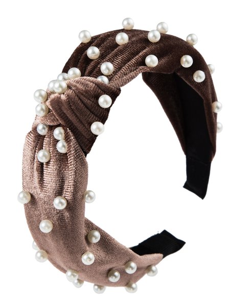 

Christmas Vintage Pearl Suede Hair Hoop, Coffee, Headwear