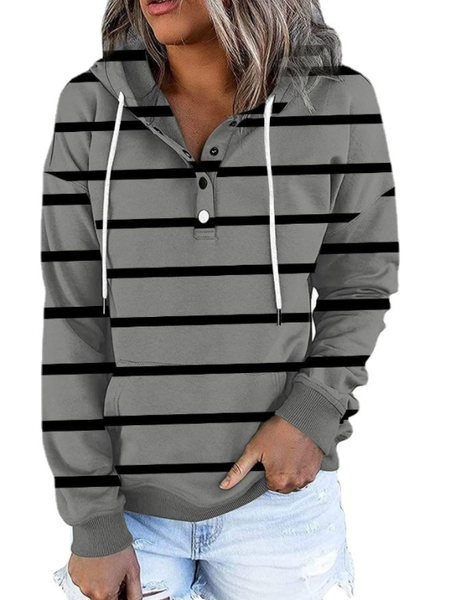 

Casual and simple striped star leopard print hooded sweatshirt, Deep gray, Hoodies&Sweatshirts