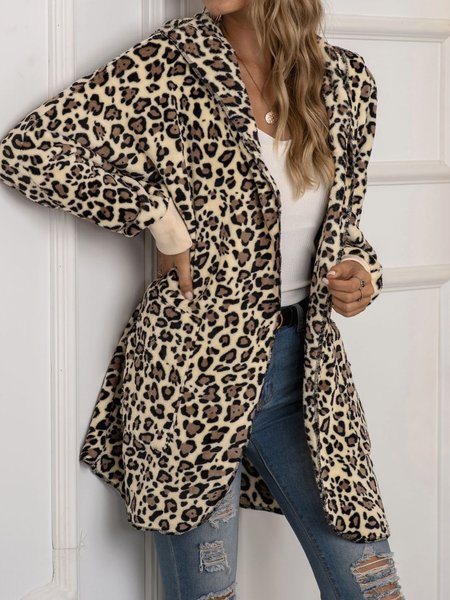 

Leopard Print flannel Coat Casual Fall Winter Outerwear Coat for Women, As picture, Jackets& Coats