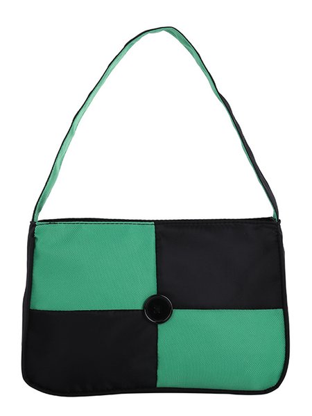 

Simple Check Pattern Button Underarm Bag, Black green, Bags