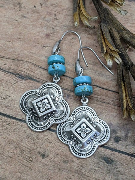 

Vintage Turquoise Carved Flower Earrings, As picture, Earrings