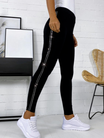 

Plain Cotton Blends Skinny Long Pants, Black, leggings