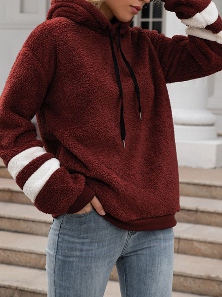 

Plain Hooded Casual Shirts & Tops, Wine red, Tops