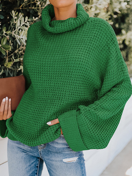 

Maniche Lunghe Solido alto Collo Casuale Maglione, Verde, Sweater