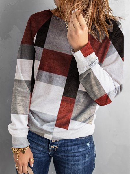 

Crew Neck Geometric Casual Sweatshirt, As picture, Hoodies & Sweatshirts