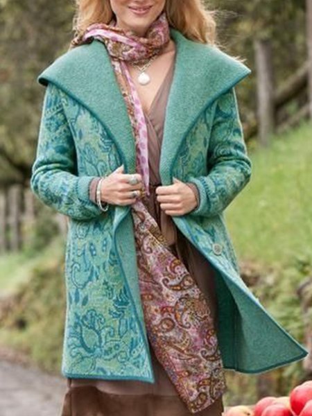 

Casual Lapel Tribal Long Sleeve Outerwear, As picture, Outerwear