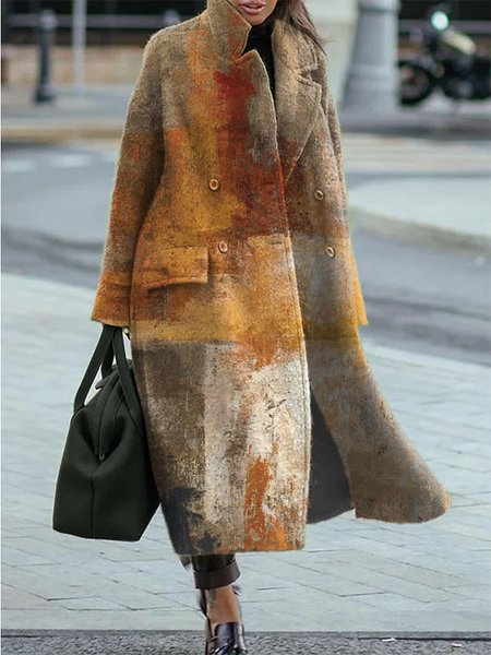 

Lapel Printed Casual Outerwear, Multicolor, Coats & Jackets