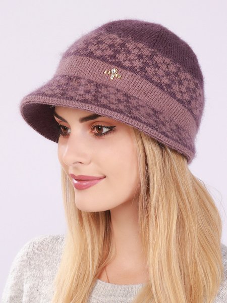 Faux Wool Simple Diamond Warm Bucket Hat, Purple, Hats