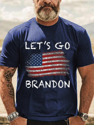 

Printed round neck short-sleeved cotton T-shirt, Purplish blue, T-shirts