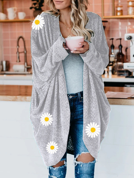 

Casual Vintage Acrylic Floral Simple Outerwear, Gray, Outerwear