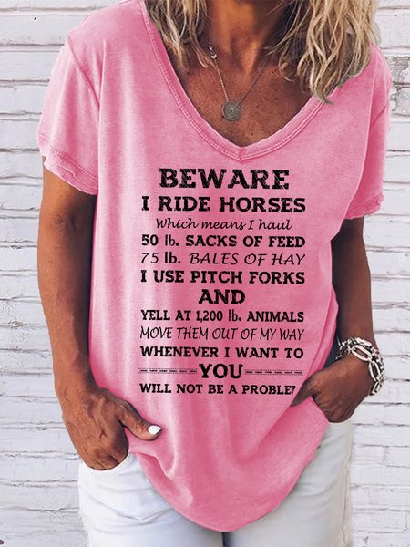 

Funny Words Beware I ride Horses Tee, Pink, T-shirts