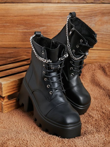 

Simple Chain Zipper Martin Boots, As picture, Boots
