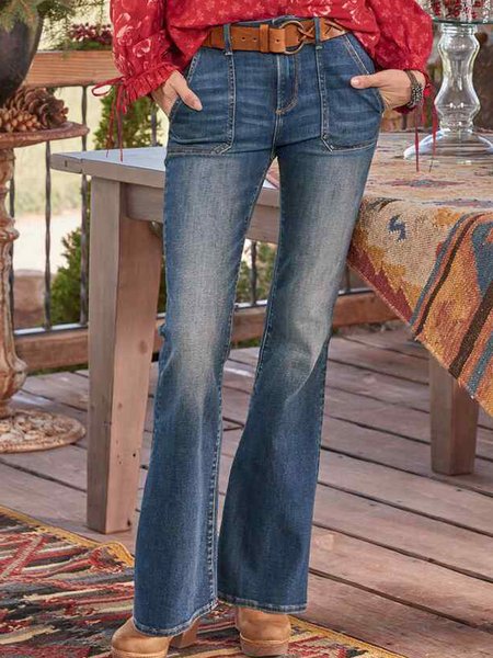 

Loosen Casual Denim Pants, Blue, Pants