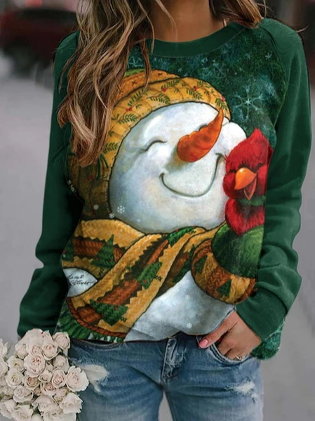 

Christmas Snowman Crew Neck Casual Sweatshirt, Green, Sweatshirts & Hoodies