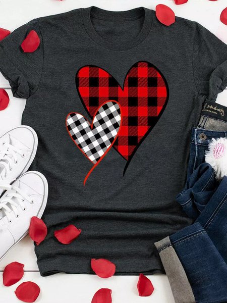 

Plaid Heart T-Shirt, Deep gray, T-shirts