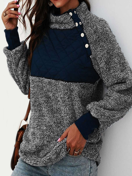 

Tinta unita Colletto Rialzato Allentare Felpa, Blu, Hoodies & Sweatshirts