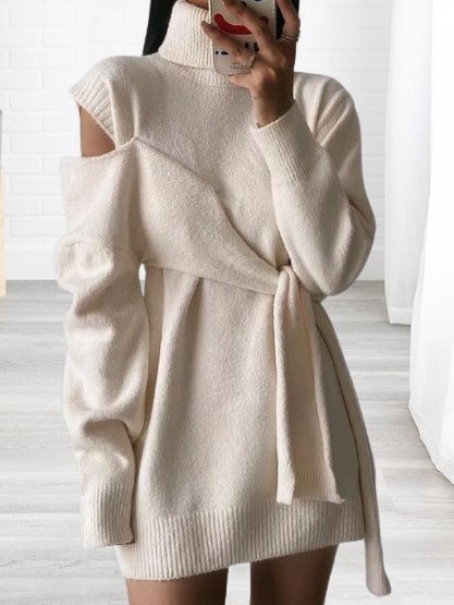 

Casual Cut Out Solid Cotton Blends Sweater, White, Sweaters