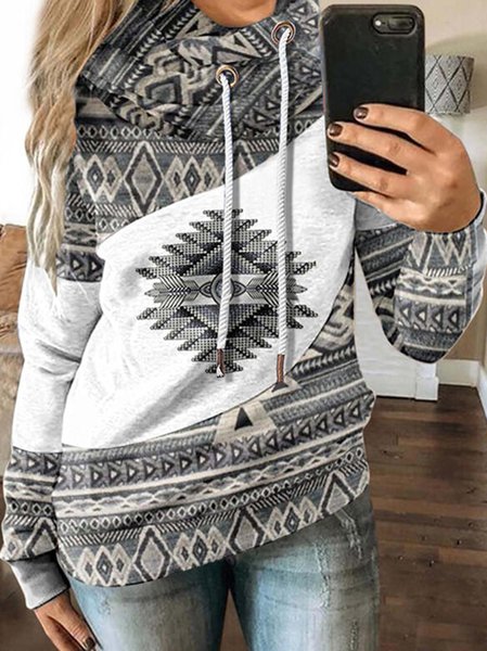 

Tribal Printed Hooded Casual Sweatshirt, Gray, Hoodies & Sweatshirts
