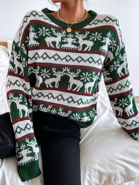 

Christmas Sweet Off Shoulder Long Sleeve Crew Neck Sweater, Green, Sweaters