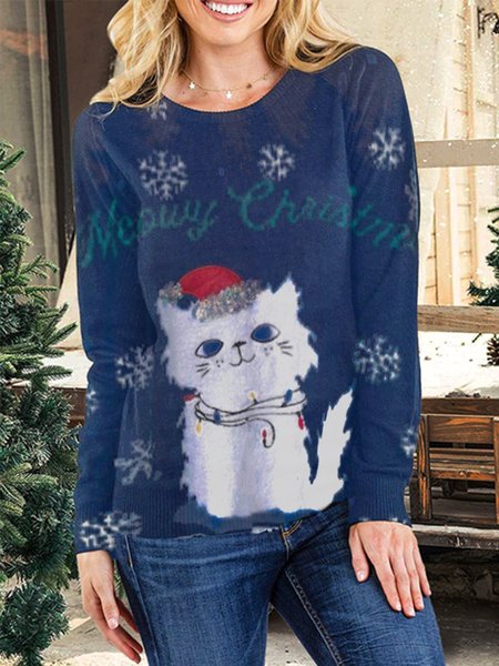 

Crew Neck Sweet Shirts & Tops, Purplish blue, Long sleeve tops