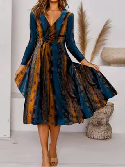

Regular Fit Cotton Blends V Neck Dresses, Multicolor, Midi Dresses