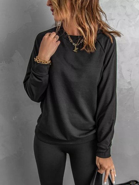

Round Neck Casual Solid Shirts & Tops, Black, Tees & T-shirts