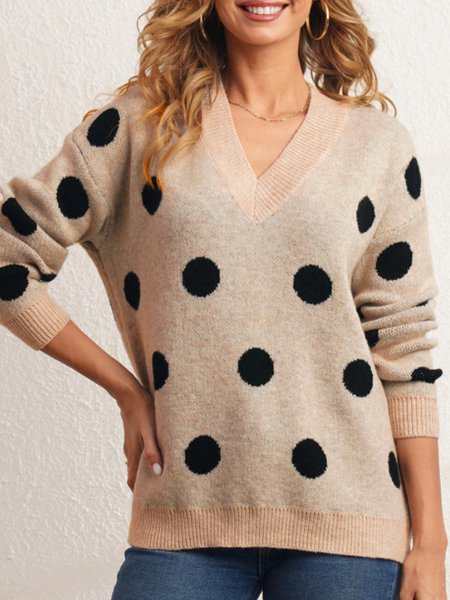 

Vintage Elegant Casual Loosen Polka Dots Sweater, Multicolor, Sweaters