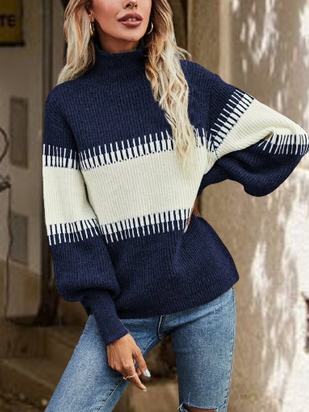 

Loose High Neck Graphic Sweater, Navyblue, Sweaters & Cardigans