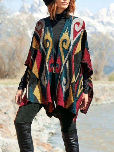 

Tribal Casual Elegant Vintage Loosen Outerwear, As picture, Outerwear