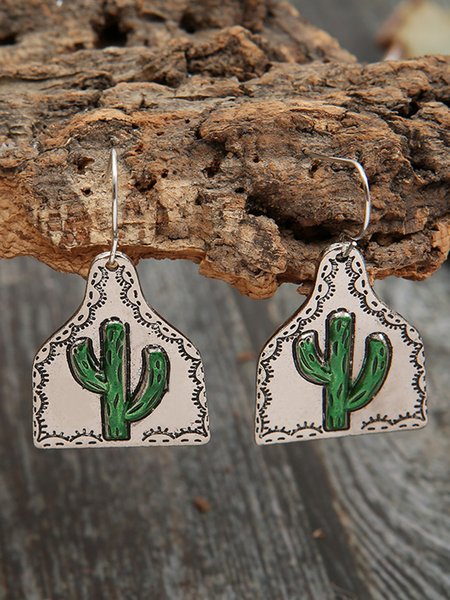 

Vintage Engraving Cactus Earrings, As picture, Earrings