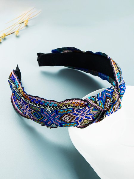 Retro Ethnic Embroidery Hair Hoop, Blue, Headwear