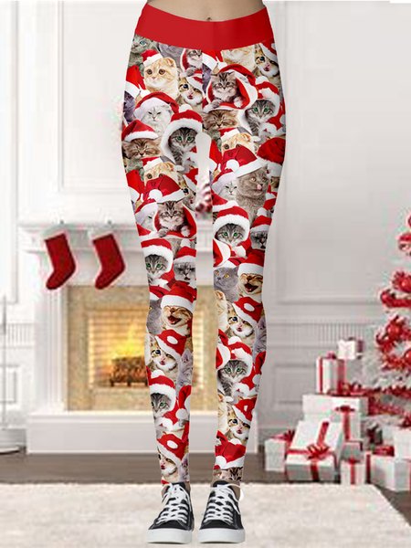 

Cotton Blends Casual Regular Fit Pants, Cat pattern, Leggings